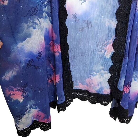 Torrid Tiger Print Crochet Trim Chiffon Kimono Celestial Sky Size 1X - Picture 6 of 10